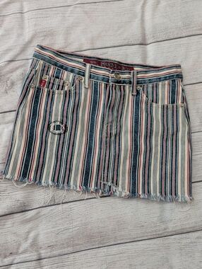 Mudd Striped Denim Mini Skirt in Navy, Red & Cream
